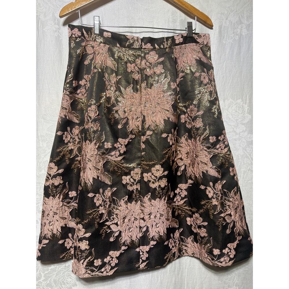 Miss Selfridge Skirt US 12 Brown Gold Rose Embroidered Floral Lined A Line - Picture 5 of 7